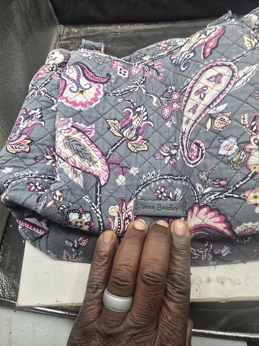 Vera Bradley Quilted Paisley Shoulder Bag in Gray and Pink